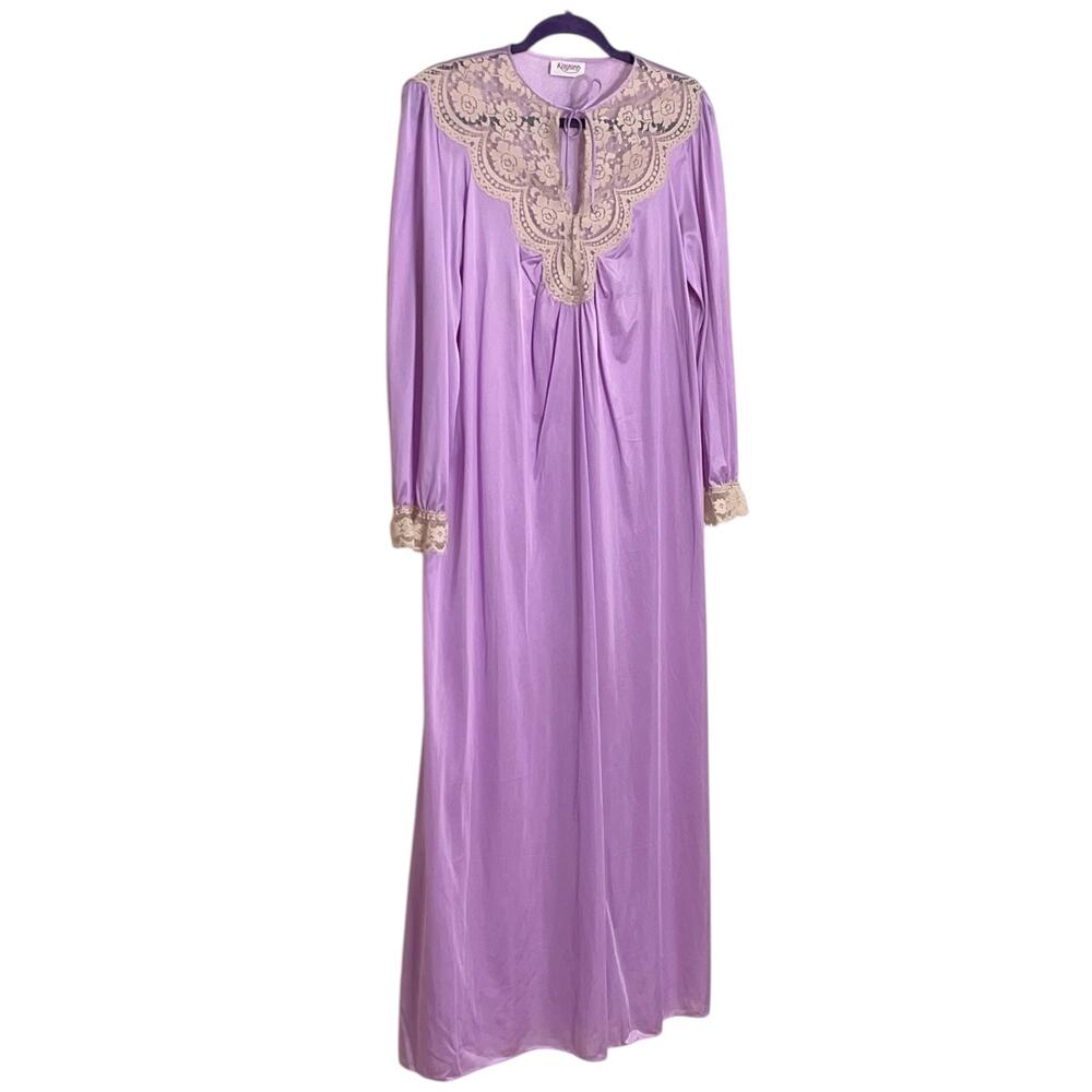 Vintage 50s 60s Kayser Lavender Nylon Lace Bridal Nightgown Size Small Romantic